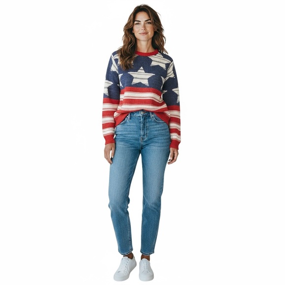 ⚫️⚫️⚫️ Stars and Stripes Sweater MADE IN USA from 74% Recycled Cotton Size Small - Picture 1 of 7